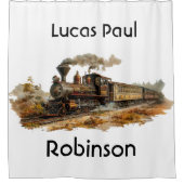 ヴィンテージ蒸気列車の景観イラストレーション シャワーカーテン (正面)