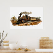 ヴィンテージ蒸気列車の景観イラストレーション ポスター (キッチン)