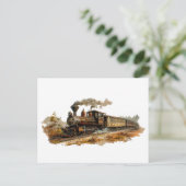 ヴィンテージ蒸気列車の景観イラストレーション ポストカード (スタンド正面)