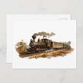 ヴィンテージ蒸気列車の景観イラストレーション ポストカード (正面/裏面)