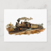 ヴィンテージ蒸気列車の景観イラストレーション ポストカード (正面)