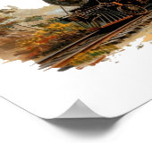 ヴィンテージ蒸気列車の風景イラストレーション小 ポスター (角)