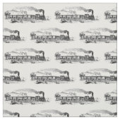 ヴィンテージ蒸気列車イラストレーションパターン ファブリック (見本)