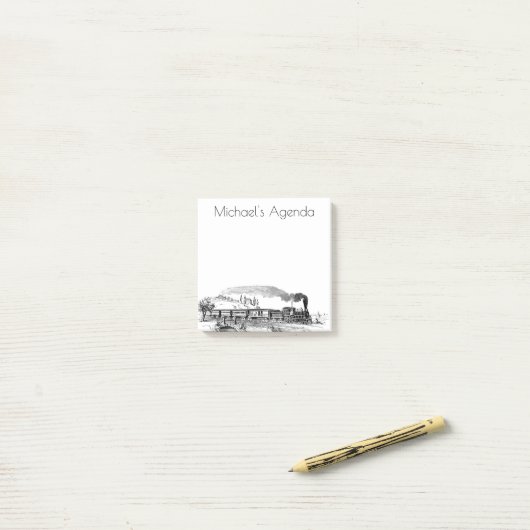 ヴィンテージ蒸気列車イラストレーション ポストイット (デスク上)