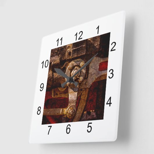 ヴィンテージ蒸気列車ギア スクエア壁時計 (傾斜)