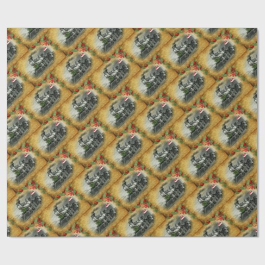 ヴィンテージ蒸気列車クリスマス ラッピングペーパー (フラット)