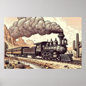 ヴィンテージ蒸気列車スケッチ ポスター (正面)
