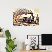 ヴィンテージ蒸気列車スケッチ ポスター (ホームオフィス)