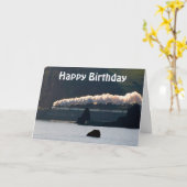 ヴィンテージ蒸気列車ハッピーバースデー カード (黄色い花)