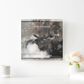 ヴィンテージ蒸気列車パーソナライズされた スクエア壁時計 (ホーム)