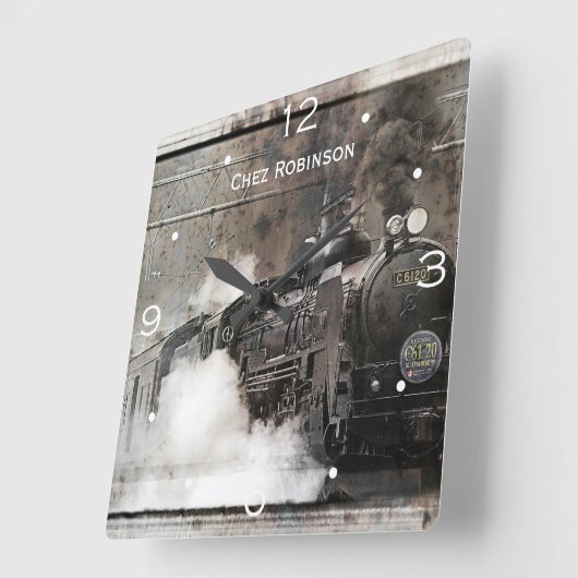 ヴィンテージ蒸気列車パーソナライズされた スクエア壁時計 (傾斜)