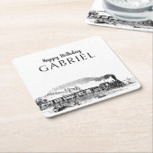 ヴィンテージ蒸気列車誕生日 スクエアペーパーコースター (アングル)