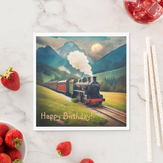 ヴィンテージ蒸気列車誕生日 スタンダードランチョンナプキン (インサイチュ)