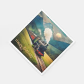 ヴィンテージ蒸気列車誕生日 スタンダードランチョンナプキン (角)