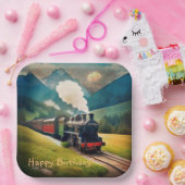 ヴィンテージ蒸気列車誕生日 ペーパープレート (パーティー)