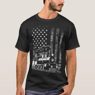 ヴィンテージ蒸気列車迷彩柄アメリカ国旗のレイロア Tシャツ