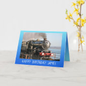 ヴィンテージ蒸気機関ハッピーバースデー パーソナライズされた カード (黄色い花)