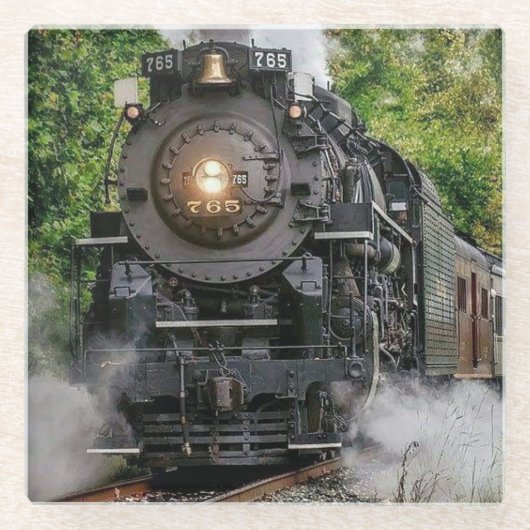 ヴィンテージ蒸気機関列車 ガラスコースター (正面)