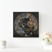 ヴィンテージ蒸気機関列車 スクエア壁時計 (ホーム)