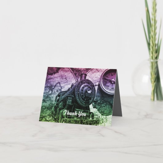 ヴィンテージ蒸気機関機関車 サンキューカード (正面)