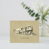 ヴィンテージ蒸気機関車のエンジン図面 ポストカード (スタンド正面)