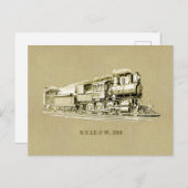 ヴィンテージ蒸気機関車のエンジン図面 ポストカード (正面/裏面)