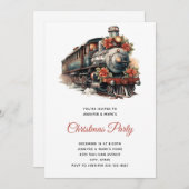 ヴィンテージ蒸気機関車の伝統的なクリスマスパーティ 招待状 (正面/裏面)