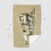 ヴィンテージ蒸気機関車スケッチ ゴルフタオル (インサイチュ)