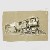 ヴィンテージ蒸気機関車スケッチ ゴルフタオル (横)