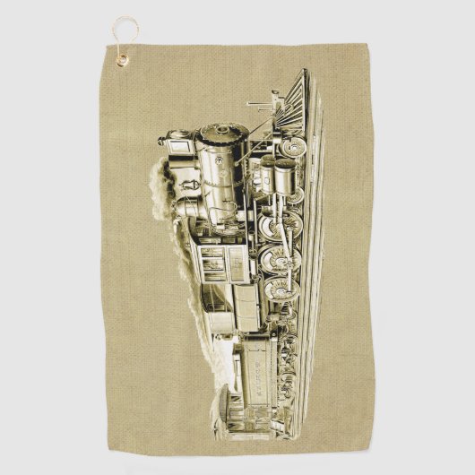 ヴィンテージ蒸気機関車スケッチ ゴルフタオル (正面)