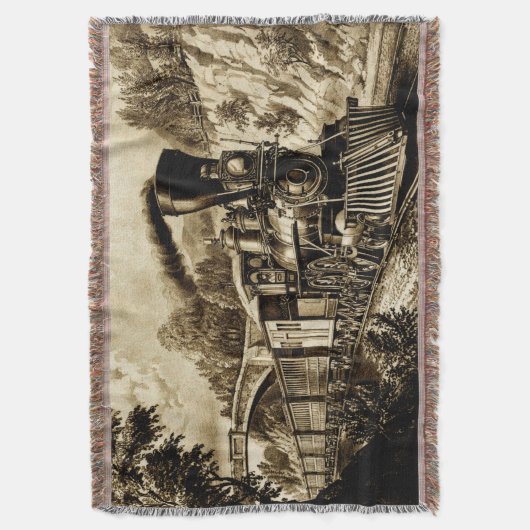 ヴィンテージ蒸気機関車セピア スローブランケット (正面縦)