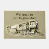 ヴィンテージ蒸気機関車セピア ドアマット (正面)