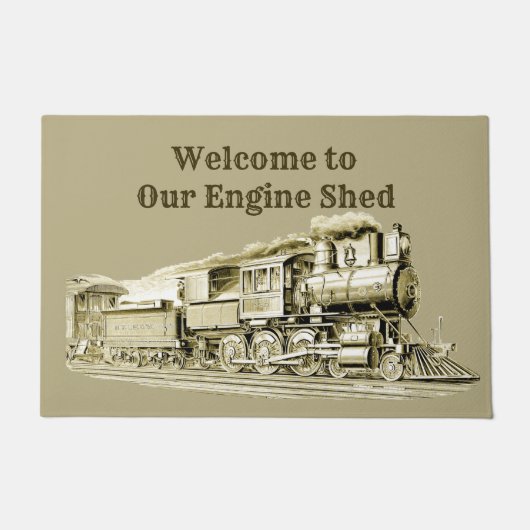 ヴィンテージ蒸気機関車セピア ドアマット (正面)