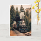 ヴィンテージ蒸気機関車トレインお誕生日おめでとう カード (黄色い花)