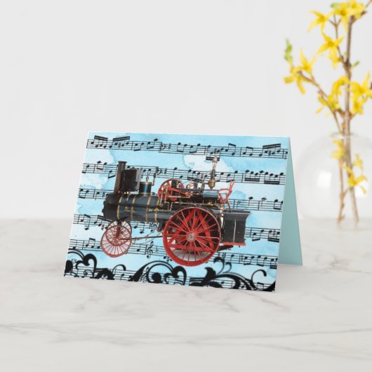 ヴィンテージ蒸気機関車ミュージカル父の日 カード (黄色い花)