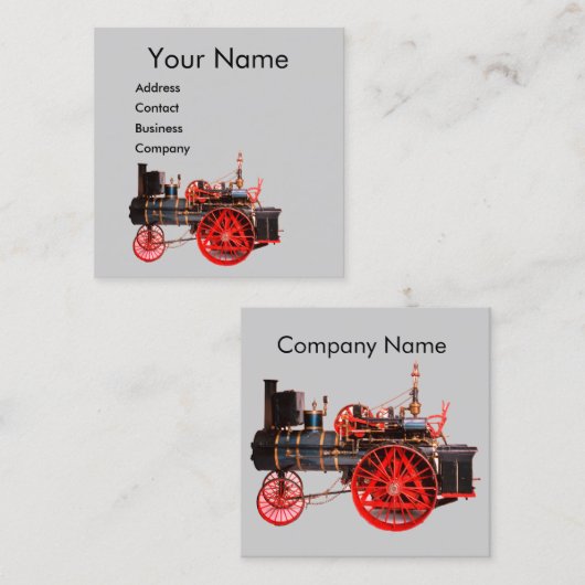 ヴィンテージ蒸気機関車赤グレー スクエア名刺 (正面/裏面)