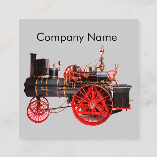 ヴィンテージ蒸気機関車赤グレー スクエア名刺 (裏面)