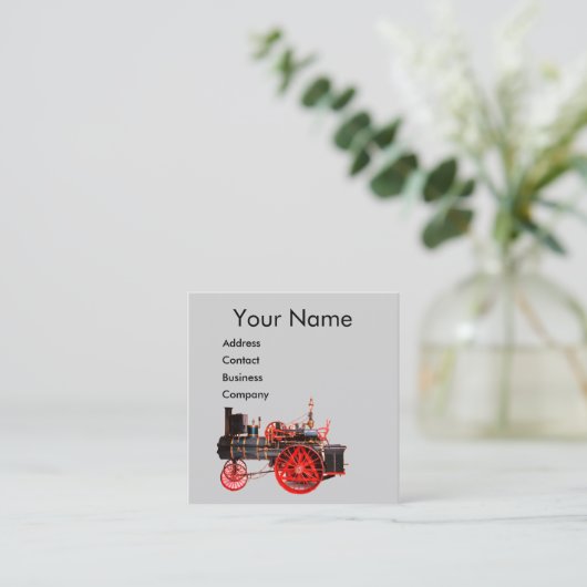 ヴィンテージ蒸気機関車赤グレー スクエア名刺 (スタンド正面)