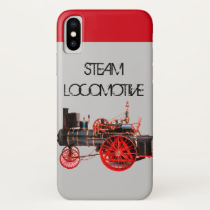 ヴィンテージ蒸気機関車赤グレー iPhone X ケース