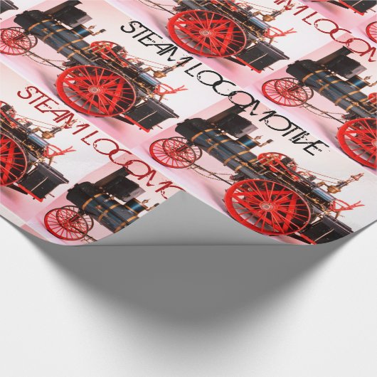 ヴィンテージ蒸気機関車赤白黒 ラッピングペーパー (角)