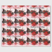 ヴィンテージ蒸気機関車赤白黒 ラッピングペーパー (フラット)