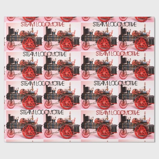 ヴィンテージ蒸気機関車赤白黒 ラッピングペーパー (フラット)