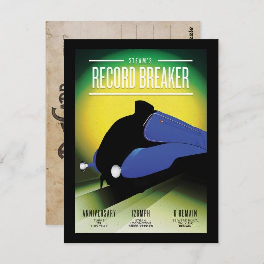 ヴィンテージ蒸気機関車速記録はがき ポストカード (正面/裏面)