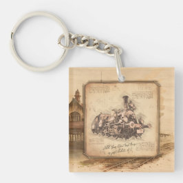 ヴィンテージ蒸気機関車/機関車アート。ドライバーギフト キーホルダー