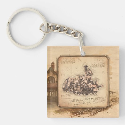 ヴィンテージ蒸気機関車/機関車アート。ドライバーギフト キーホルダー (正面)