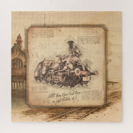 ヴィンテージ蒸気機関車/機関車アート。ドライバーギフト ジグソーパズル