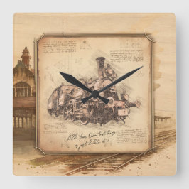 ヴィンテージ蒸気機関車/機関車アート。ドライバーギフト スクエア壁時計