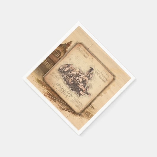 ヴィンテージ蒸気機関車/機関車アート。ドライバーギフト スタンダードカクテルナプキン (角)