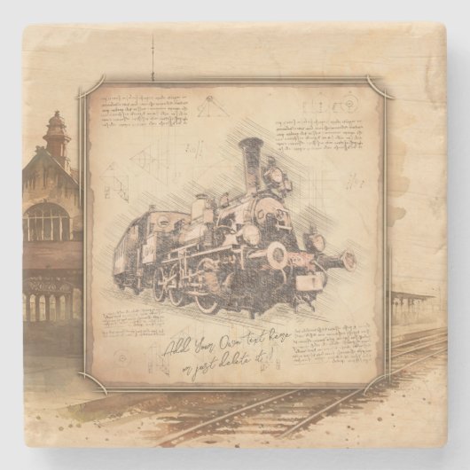 ヴィンテージ蒸気機関車/機関車アート。ドライバーギフト ストーンコースター (正面)