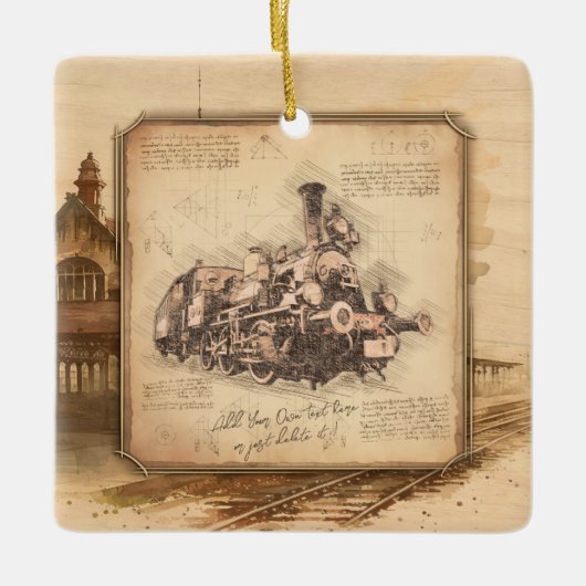 ヴィンテージ蒸気機関車/機関車アート。ドライバーギフト セラミックオーナメント (正面)
